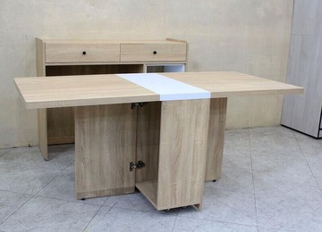 歐風別館百麗四尺梧桐色多功能餐櫃下座附餐桌另有灰橡及洗白色