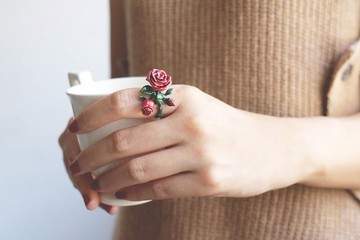 Rose Ring , Flower Ring , High quality enamel.