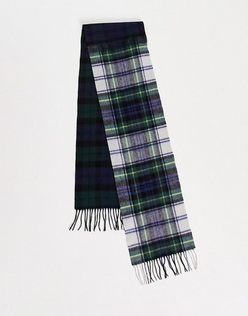 Barbour Taviot tartan check lambswool scarf in green