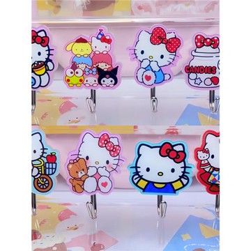 創意可愛卡通Kitty貓宿舍店鋪節日裝飾掛鉤家用免釘無痕門后粘鉤