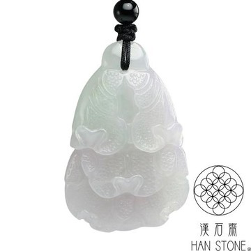 【漢石齋】天然翡翠A貨 白菜百財玉佩吊墜 冰糯種春帶彩(31*47*15mm)