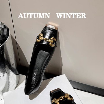 法式小香風方頭單鞋女2025新款春秋淺口鞋子溫柔氣質黑色平底瓢鞋