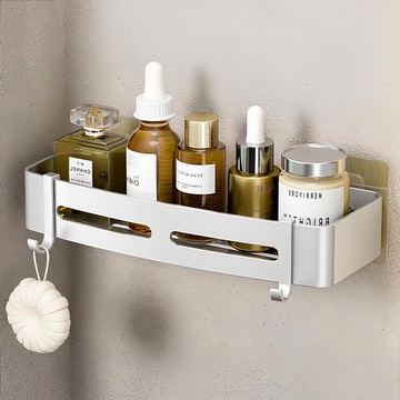 超級工廠 浴室置物架 四方架 無痕貼片款 32 x 12.5 x 4cm 消光銀 多用途收納  1個