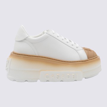 Casadei White Beige Leather Sneakers