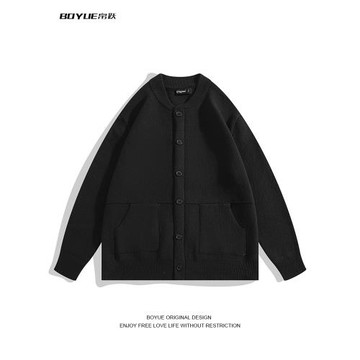 BOYUE帛躍居家休閑紐扣開衫純色毛衣女時尚簡約百搭情侶針織衫男