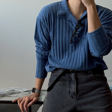 正韓彈力舒適羅紋開領長袖針織上衣 6色 YUPPIE 預購商品 0930