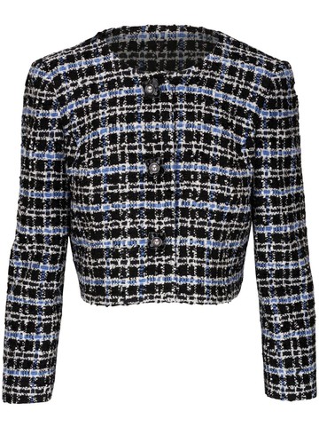 Carolina Herrera - round-neck tweed cropped jacket - women - Acetate/Nylon/Rayon/Metallic Fibre - 10 - Black