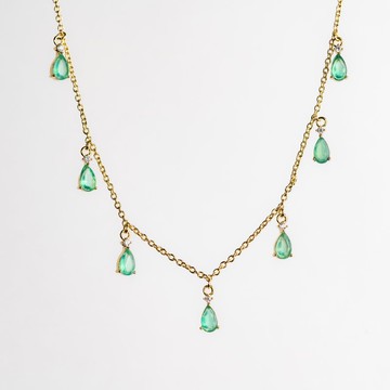 綠瑪瑙項鍊 7顆寶石墜鍊 水滴形半寶 精鍍14k金 獨家設計款