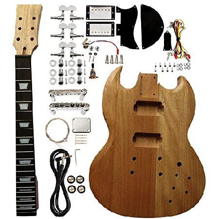 DIY Unfinished String Electric Guitar Kit SG Style with Mahogany Body Mahogany Neck Rosewood Fingerboard Chrome Hardware with All Accessories Build