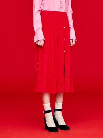 CHIFFON PLEATS SKIRT_RED/YELLOW