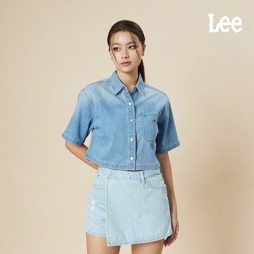 Lee 短版短袖牛仔襯衫 女 淺藍洗水 LB506002140✦