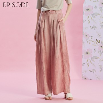 EPISODE - 清涼透氣亞麻折邊長寬褲E43210（粉）
