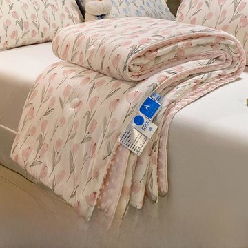 A類夏季冰豆豆涼感絲夏被空調被單雙人冰絲夏涼被可機水洗薄被芯