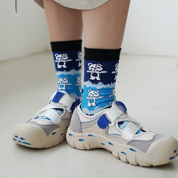 黑藍小熊 情侶中筒襪