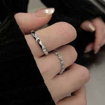 簡約設計戒指 M34 可調式戒指 可調戒指 菱紋水鑽 波紋線條 百搭網紅食指戒 可調整戒圍