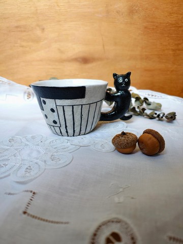 立體貓貓把手陶杯 咖啡杯 茶杯B