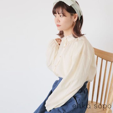 ehka sopo  甜美荷葉立領珍珠釦縮袖襯衫