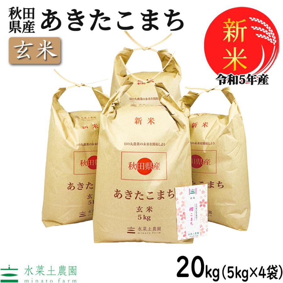 新米 米 お米 玄米 あきたこまち 20kg （5kg×4袋） 令和5年産 秋田県産 農家直送 古代米お試し袋付き