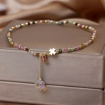 春夏新款碧璽腳鏈女ins小眾設計轉運招桃花旺姻緣足鏈簡約腳踝鏈