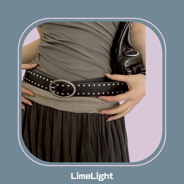 ☆LimeLight☆ 橢圓 鉚釘 皮革材質 個性必備 皮帶女 Y2K 皮帶男生 腰帶 皮帶 Y2K皮帶 BEL-066