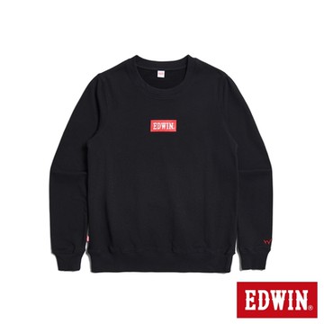 EDWIN 女裝 BOX LOGO繡花厚長袖T恤-黑色