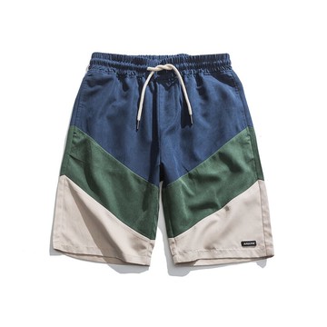 短褲拼色休閒褲-拼接寬鬆抽繩薄款男褲子2色73xl13【獨家進口】【米蘭精品】