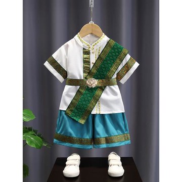 男童漢服夏季短袖少數民族演出服云南西雙版納潑水節服裝傣族服飾