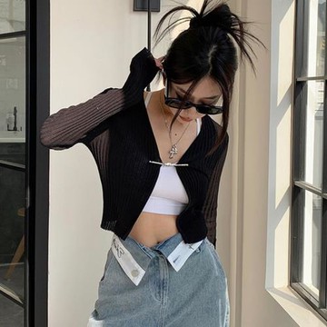 防曬開衫女薄款披肩夏配吊帶連衣裙子外搭罩衫兩件套上衣針織外套