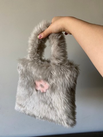 絨毛雙面手提花朵小包