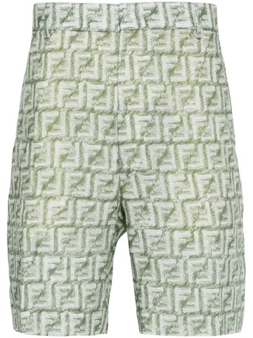 FENDI - FF-motif linen shorts - men - Linen/Flax - 50 - Green