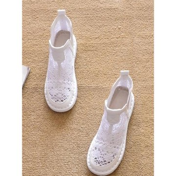 包郵夏季平跟短靴單靴平底馬丁靴洞洞網靴鏤空靴編制外貿女涼靴子