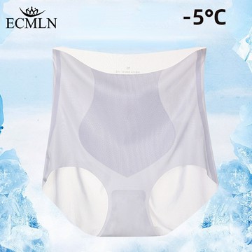 Ecmln 女士高腰冰絲超薄無縫內褲收腹內褲絲底褲襠提拉三角褲