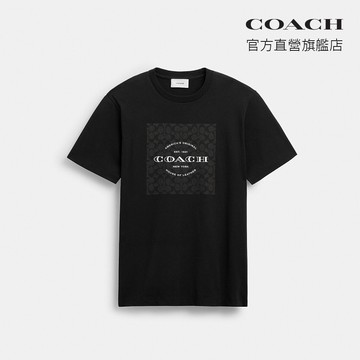 【COACH】經典SIGNATURE方形圖案棉質T恤-黑色(CCC17)｜官方直營