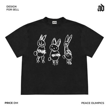美式260G重磅！撞色兔子涂鴉獨特可愛街頭潮流風個性時尚圓領短袖