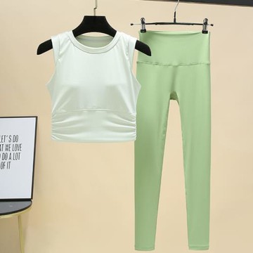 網紅運動套裝女春季速干瑜伽服背心套裝帶胸墊專業高端跑步健身服