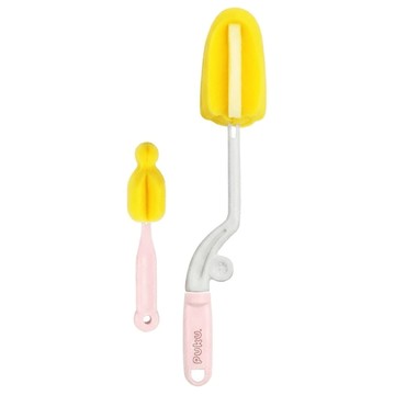 PUKU 藍色企鵝 轉轉Q高密度海綿奶瓶刷組 360度旋轉握把 雙層海綿設計  粉色  1組