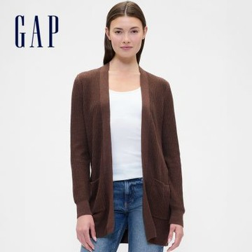 【GAP】女裝|V領針織外套-深棕色(793851)