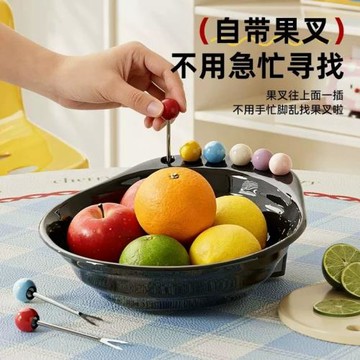 多巴胺螺紋水果盤客廳茶幾家用零食擺放盤碗不銹鋼水果叉套裝仿瓷