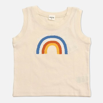 日本 Chil2 - [超低價] 100%棉 童趣印花背心上衣-彩虹-奶油白