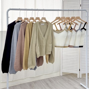 【Fee隔日到貨5色】兩件式撞色滾邊細肩帶小可愛+珍珠排釦針織外套套裝SET BRATOP🔥針織衫 韓系女裝