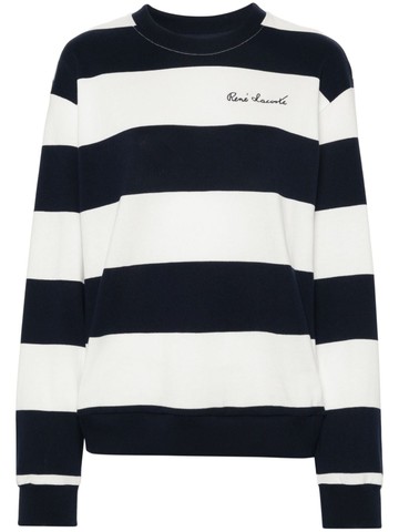 Lacoste - embroidered-logo striped sweatshirt - women - Organic Cotton - 34 - Blue