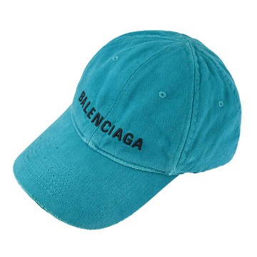 BALENCIAGA 巴黎世家 673319 電繡LOGO毛邊刷舊棒球帽.藍綠