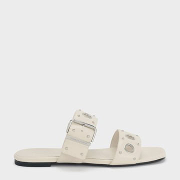 造型金屬釦雙帶拖鞋