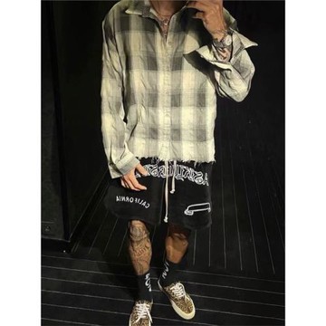 ASKYURSELF華麗黑絲絨廓形立體裁剪刺繡字母OG高街寬松短褲情侶