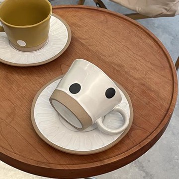 創意陶瓷波點咖啡杯碟套裝少女心下午茶杯子復古粗陶杯伴手禮