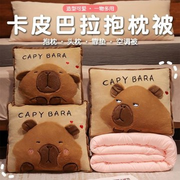 卡皮巴拉抱枕被子兩用加厚辦公室折疊毯子二合一汽車靠枕午睡枕頭