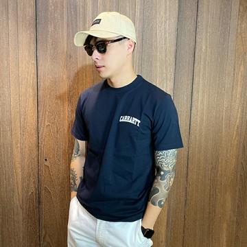 美國百分百【全新真品】Carhartt 短T 短袖T恤 大logo 上衣 男 寬鬆 工裝 深藍 BQ02