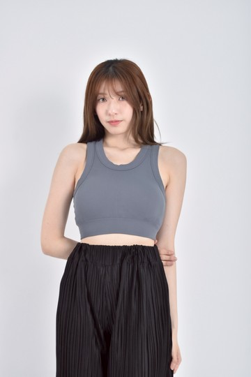 (S) 【里唯私服】linnie質感 bra top棉質削肩無袖藍色上衣