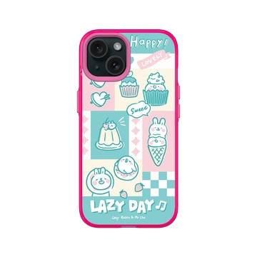 iPhone 15 Clear 粉漾桃 - 懶散兔與啾先生 Lazy Rabbit and Mr.Chu - 粉嫩夏日