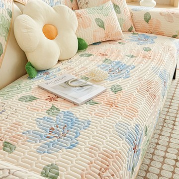 Mega 清新夏季冰絲沙發墊 坐墊 保護墊 防髒汙 沙發套 椅套 3人座 70x180cm  花園縵縵 米黃色